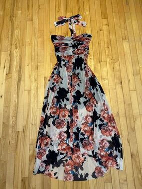 Floral Halter Hi-Lo Dress in White and Rust